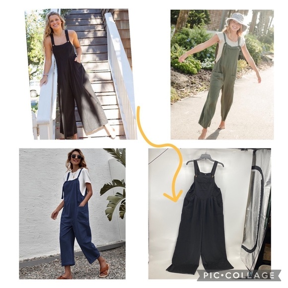 Pantalon black wide leg romper artsy lagenlook casual oversized comfy - Picture 1 of 8